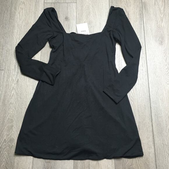 NWT Oh Polly Hope Modal Square Neck Long Sleeve Mini Dress Open Back Black L - Picture 2 of 11